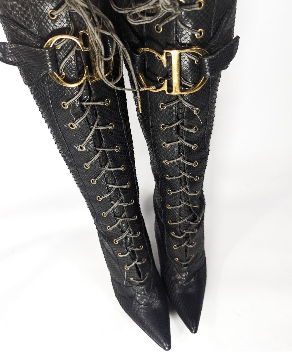 Bottes à boucle python Dior by Galliano Fall 2000 - EU37.5|UK4.5|US6.5