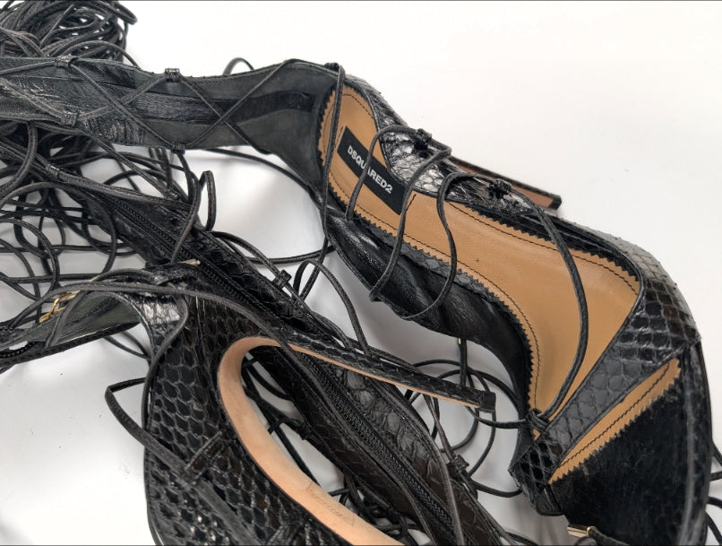 Dsquared2 Black High Lace-Up Sandals - EU41|8UK|10US