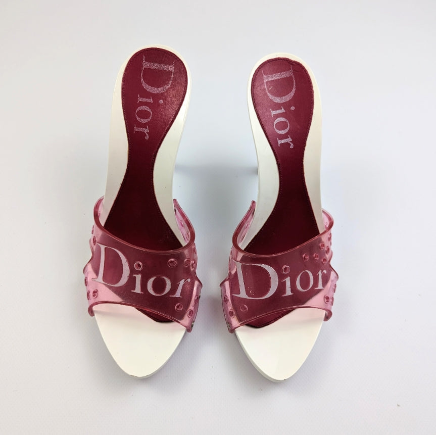 Mules Jelly blanche et bordeau Dior par Galliano - EU39,5|6,5UK|8,5US