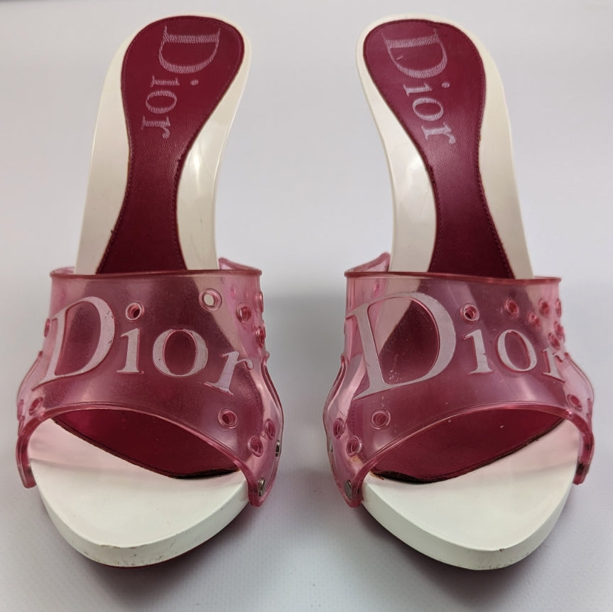 Mules Jelly blanche et bordeau Dior par Galliano - EU39,5|6,5UK|8,5US