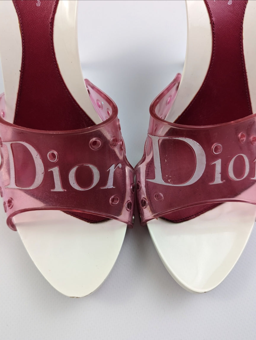 Mules Jelly blanche et bordeau Dior par Galliano - EU39,5|6,5UK|8,5US