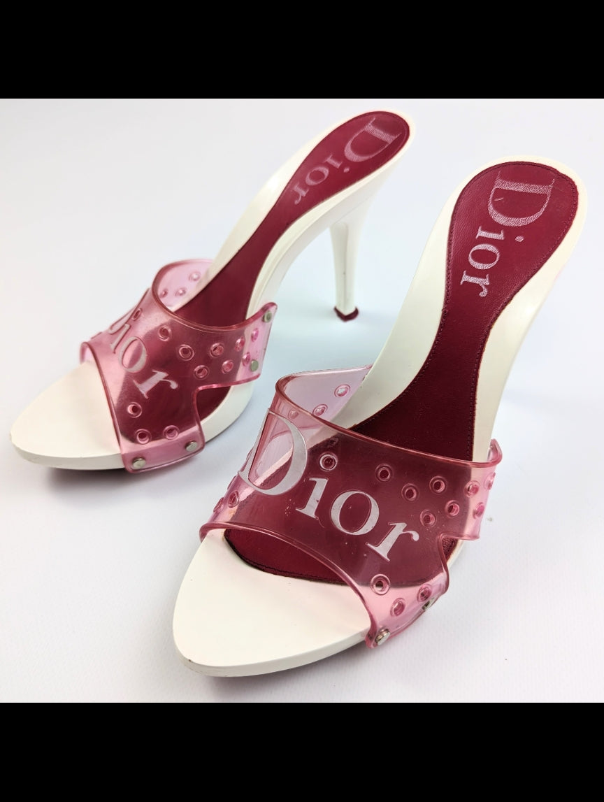 Mules Jelly blanche et bordeau Dior par Galliano - EU39,5|6,5UK|8,5US