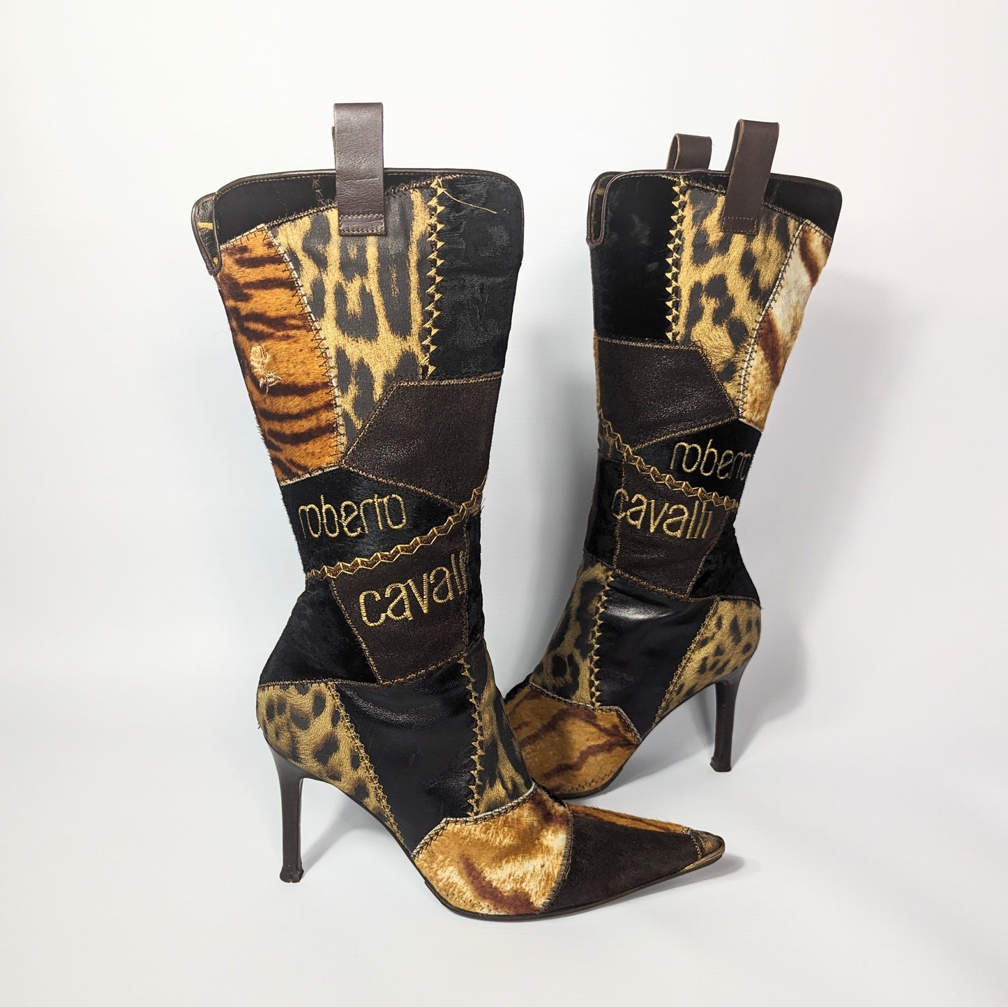 Bottes Roberto Cavalli en patchwork cuir et fourrure - EU38 | UK5 | US6,5