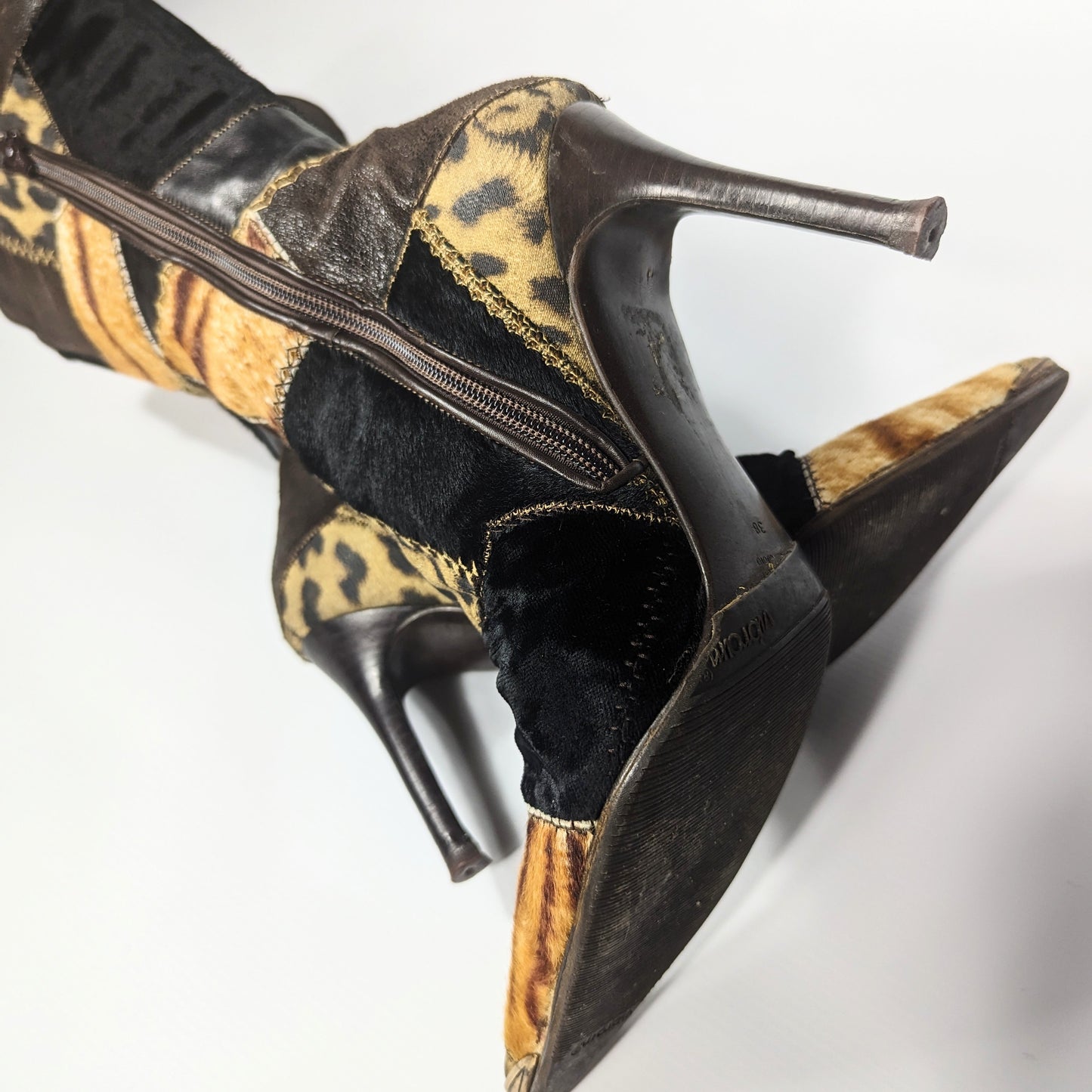 Bottes Roberto Cavalli en patchwork cuir et fourrure - EU38 | UK5 | US6,5