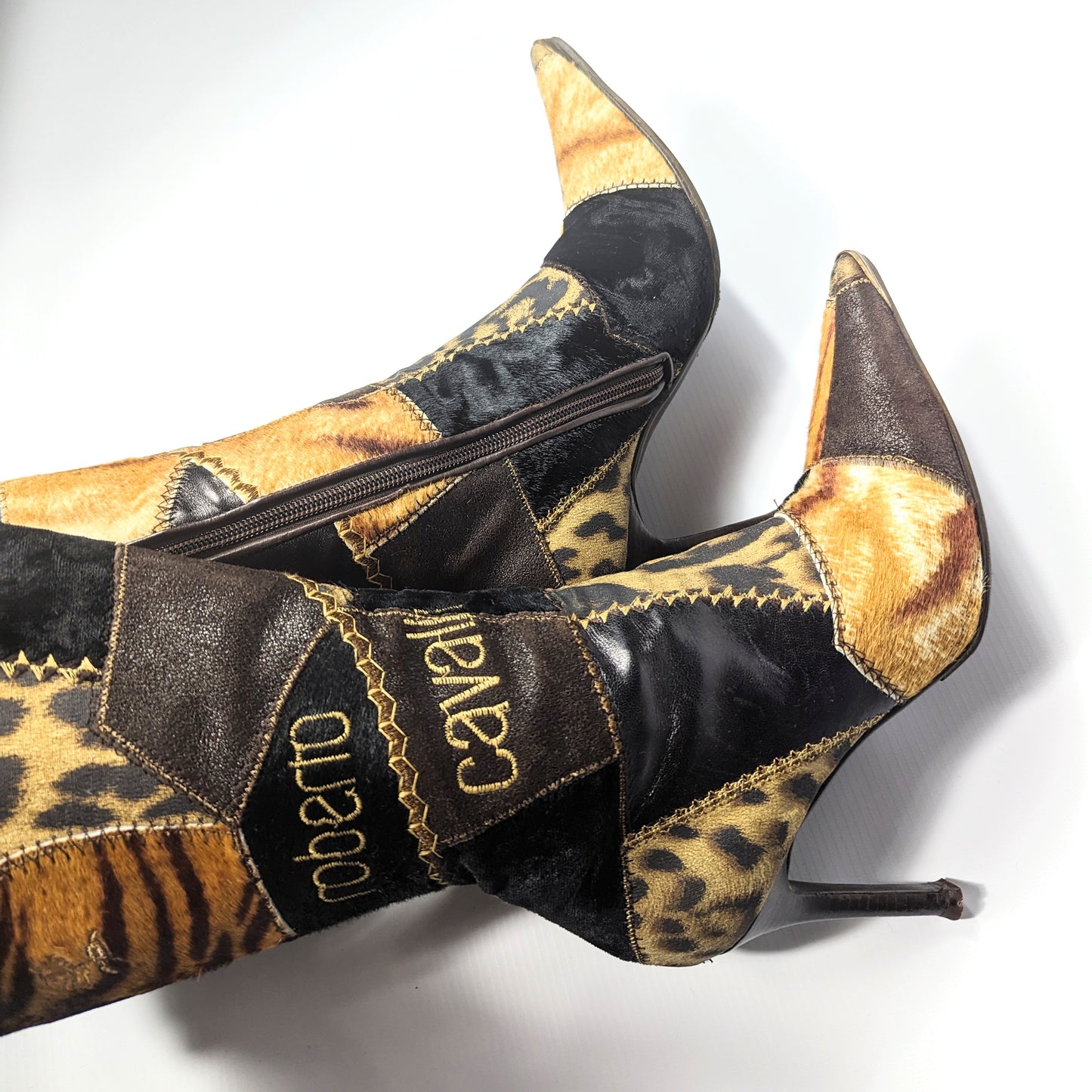 Bottes Roberto Cavalli en patchwork cuir et fourrure - EU38 | UK5 | US6,5