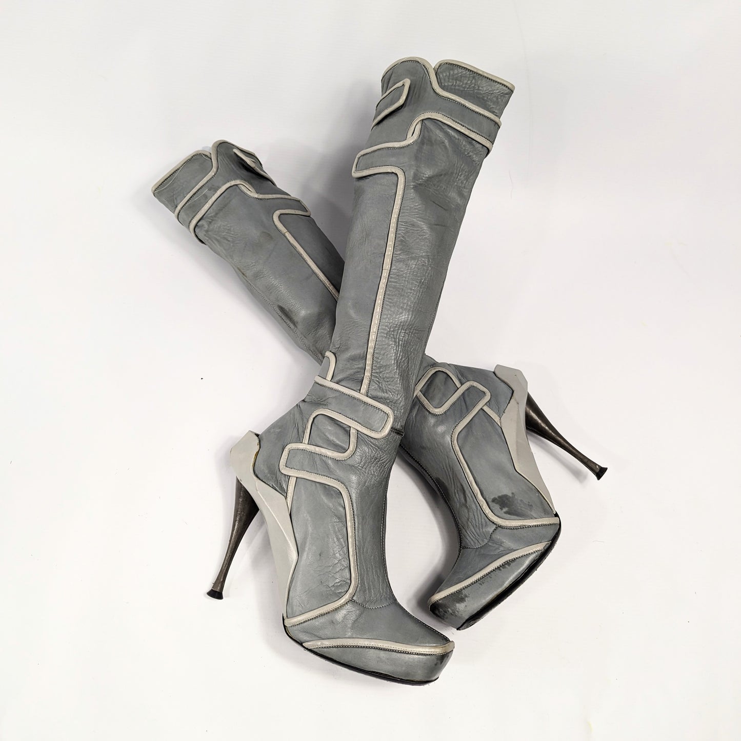 Celine high boots in grey leather -FW2008