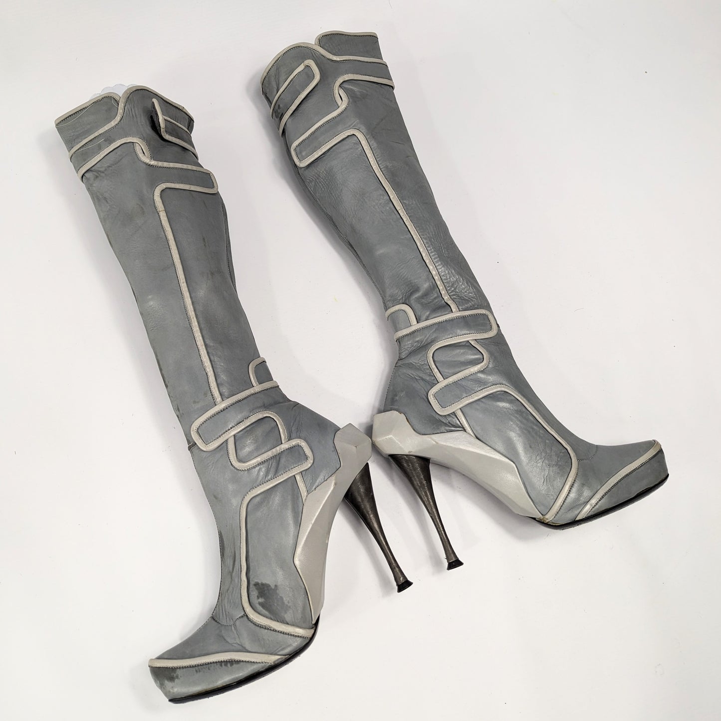 Celine high boots in grey leather -FW2008