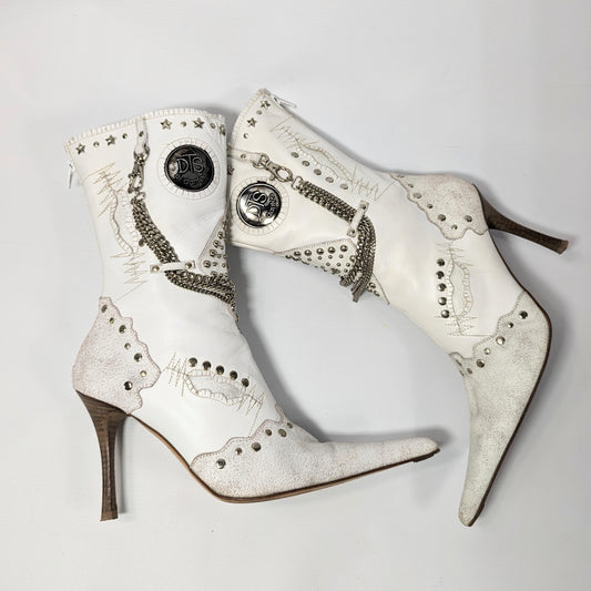 Bottines blanches El Dantes ornées de clous et chaines - EU41|UK8|US10