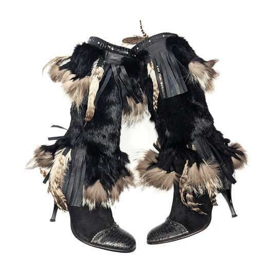 Bottes El Dantes en fourrure et plumes - EU37|UK4|US6