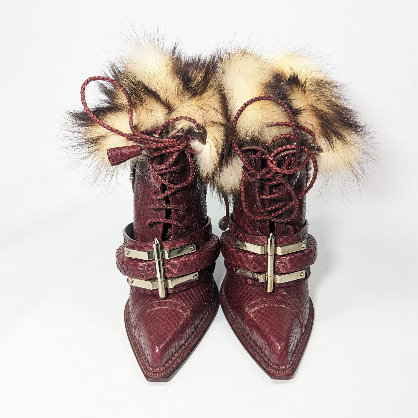 Bottines Roberto Cavalli python bordeaux - EU39|UK6|US8
