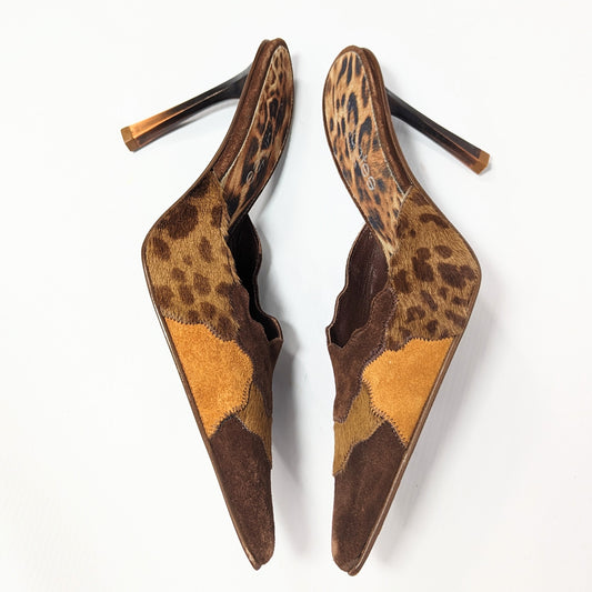 Mules El Dantes patchwork daim imprimé animal - EU39|UK6|US8