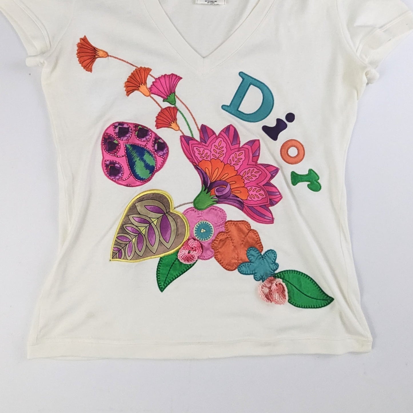 T-shirt col V brodé Dior par Galliano - S