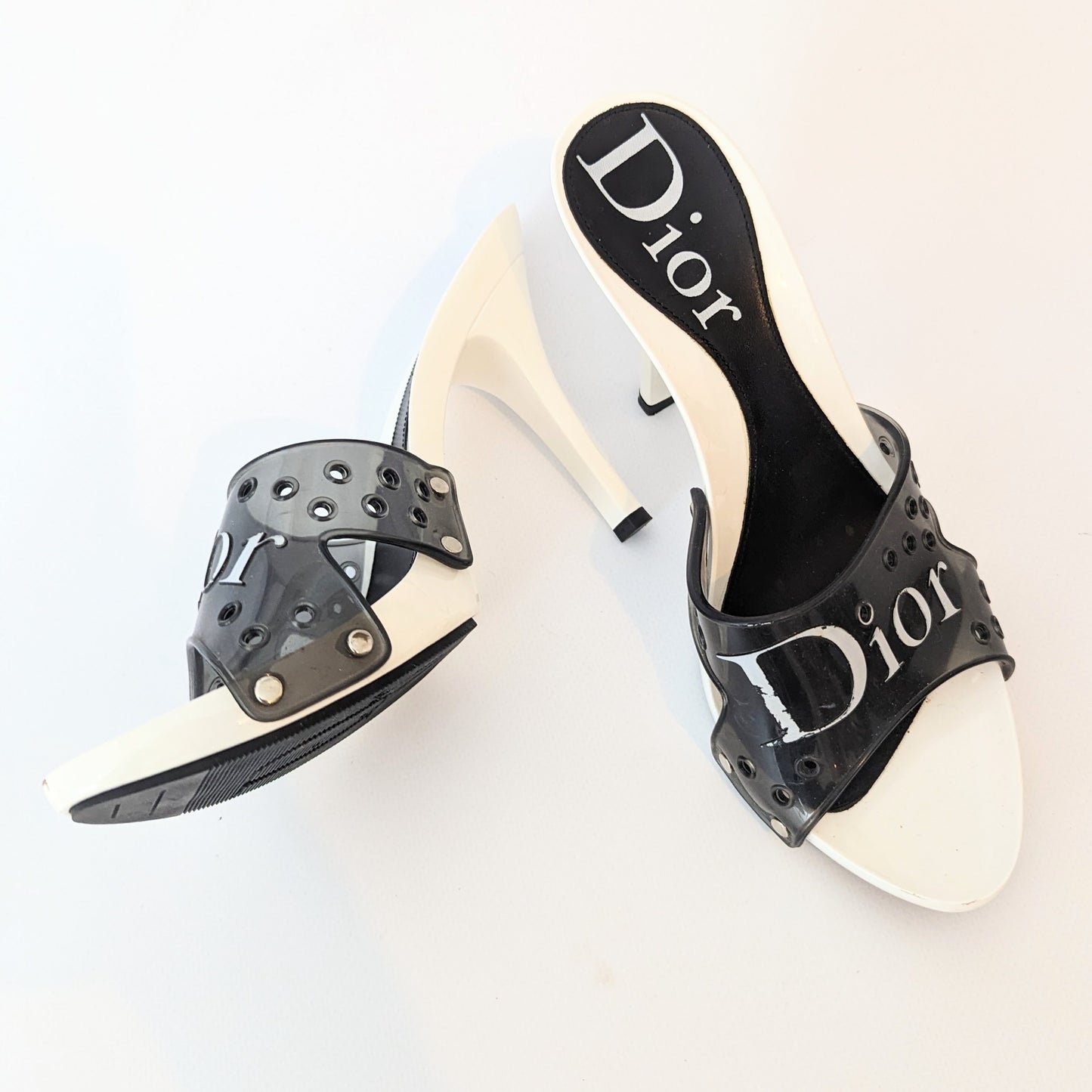 Mules Jelly blanche et noire Dior par Galliano - FR37|4UK|5,5US