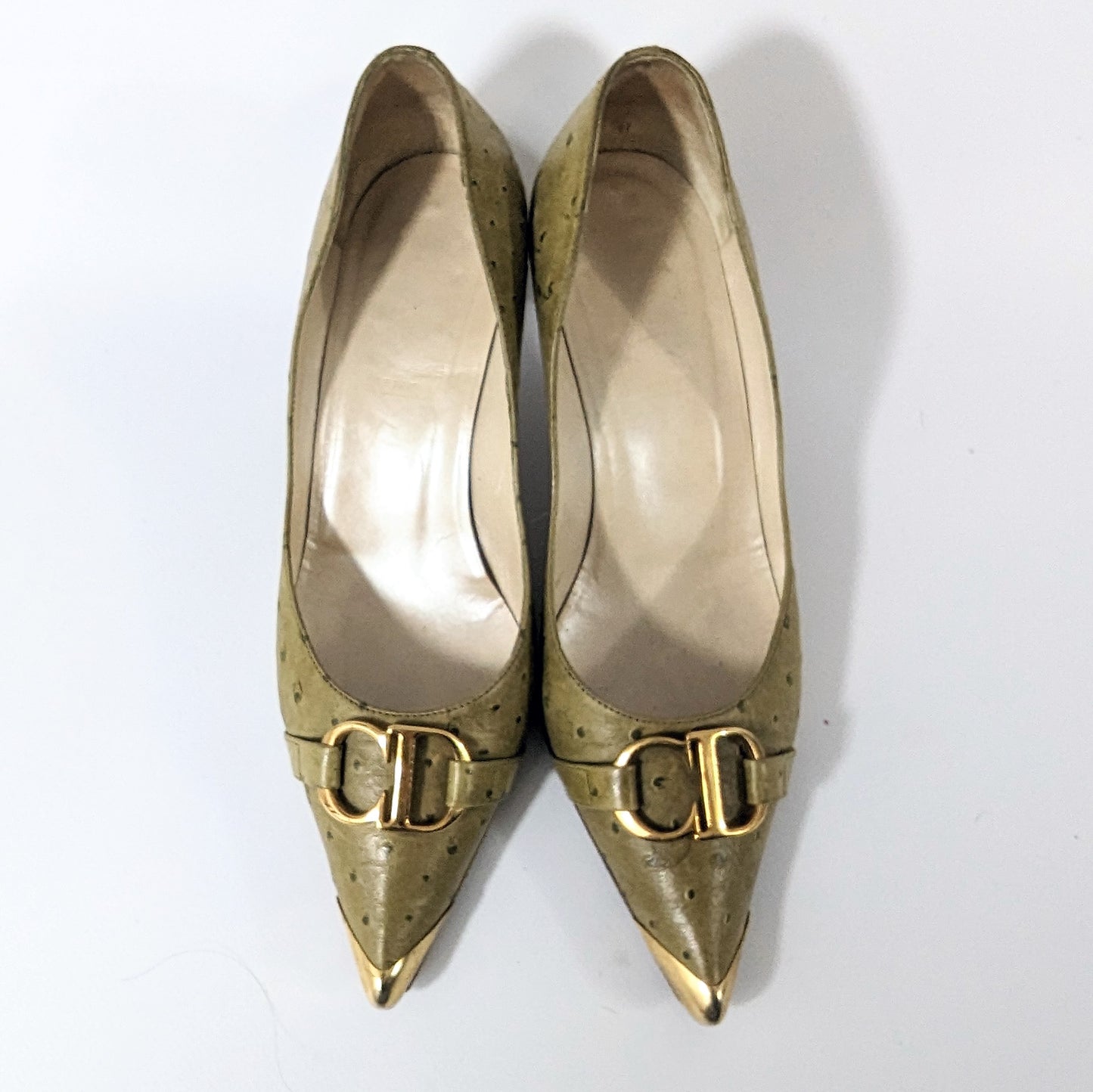 Escarpins Dior par Galliano vert initiale doré A/W 2000 - EU37|UK4|US6