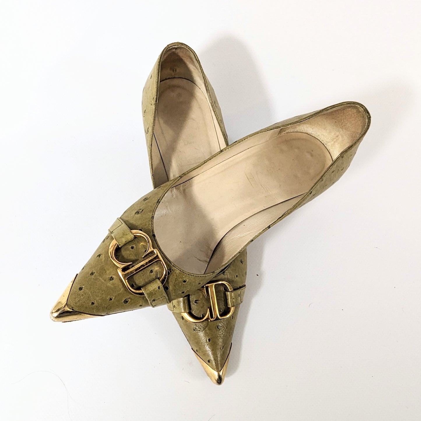 Escarpins Dior par Galliano vert initiale doré A/W 2000 - EU37|UK4|US6