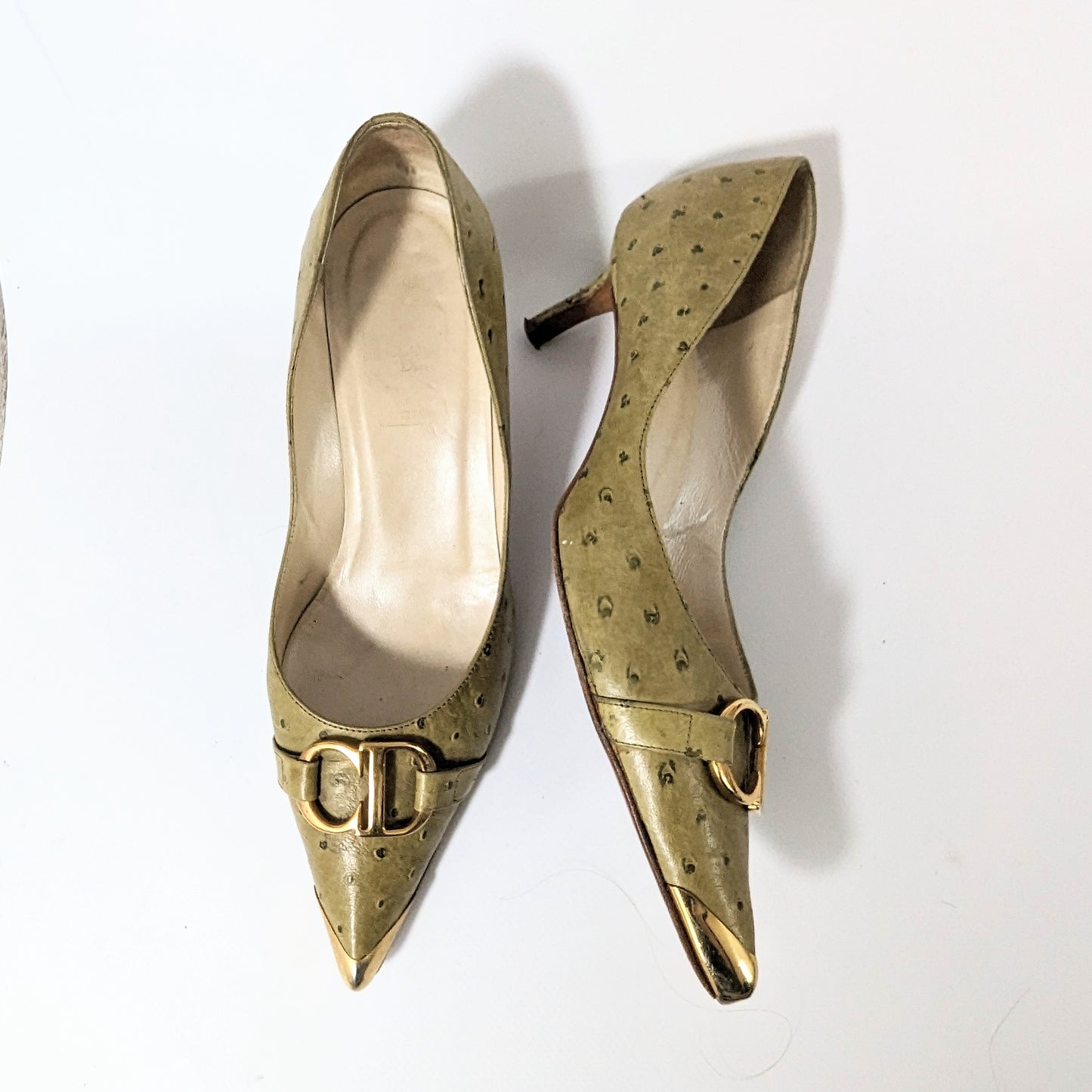 Escarpins Dior par Galliano vert initiale doré A/W 2000 - EU37|UK4|US6