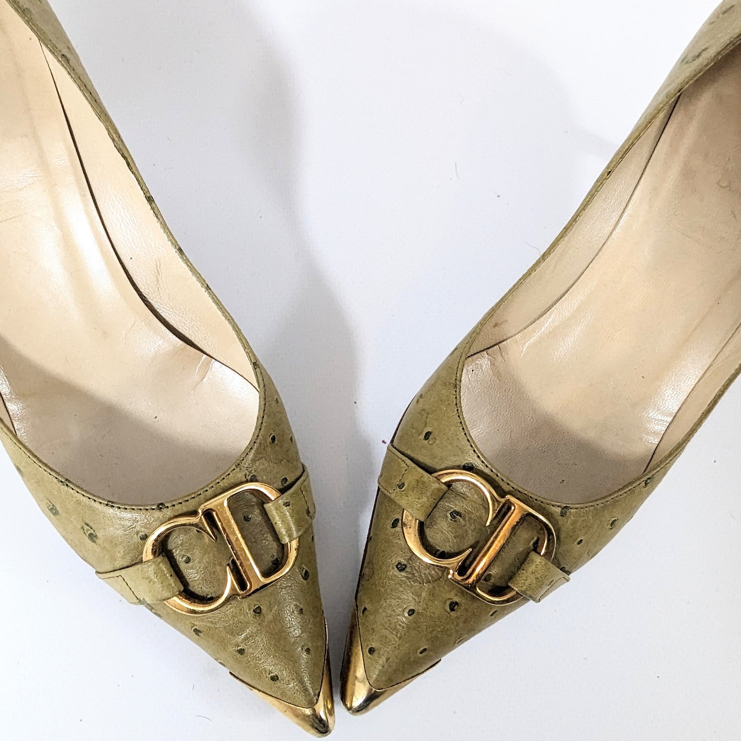 Escarpins Dior par Galliano vert initiale doré A/W 2000 - EU37|UK4|US6