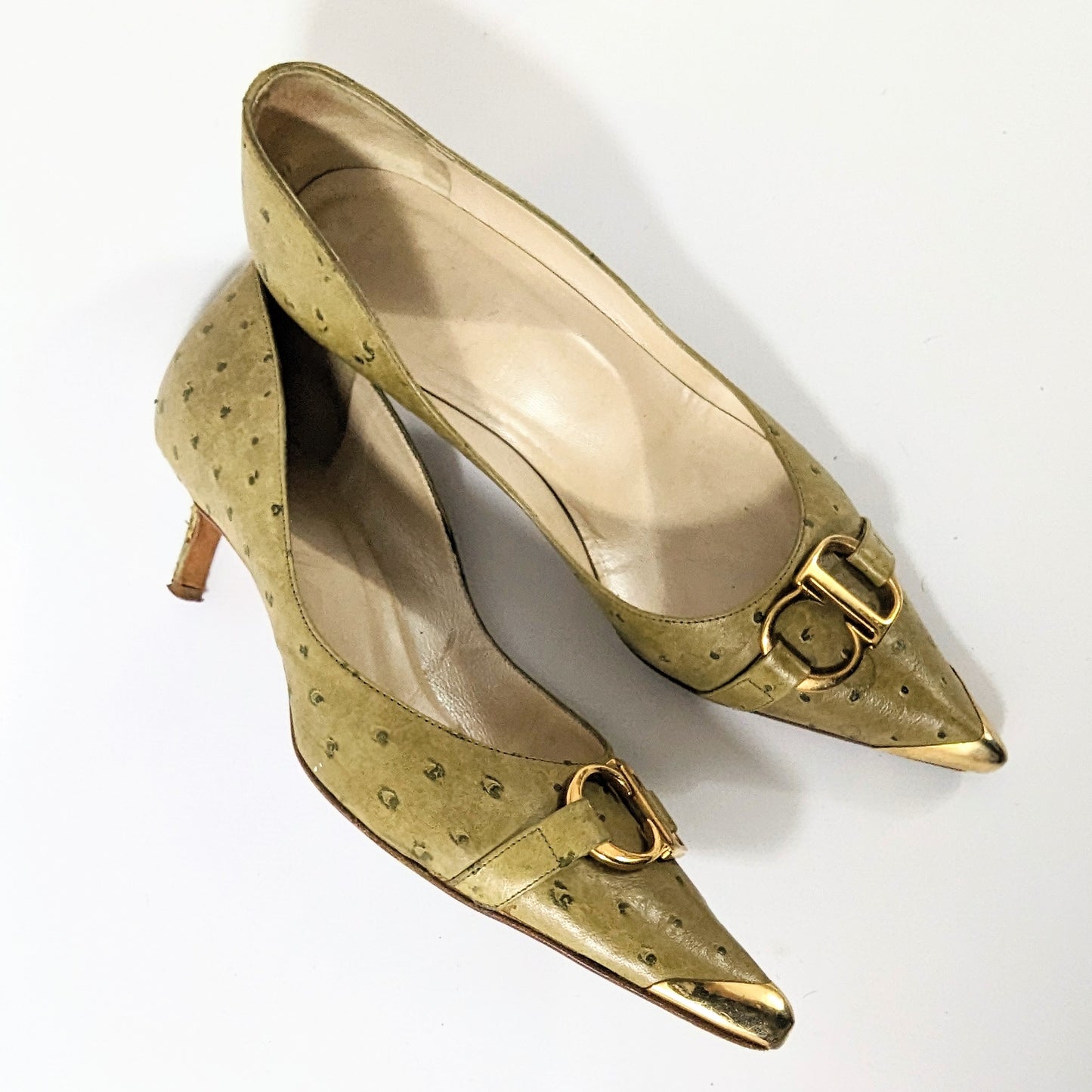 Escarpins Dior par Galliano vert initiale doré A/W 2000 - EU37|UK4|US6