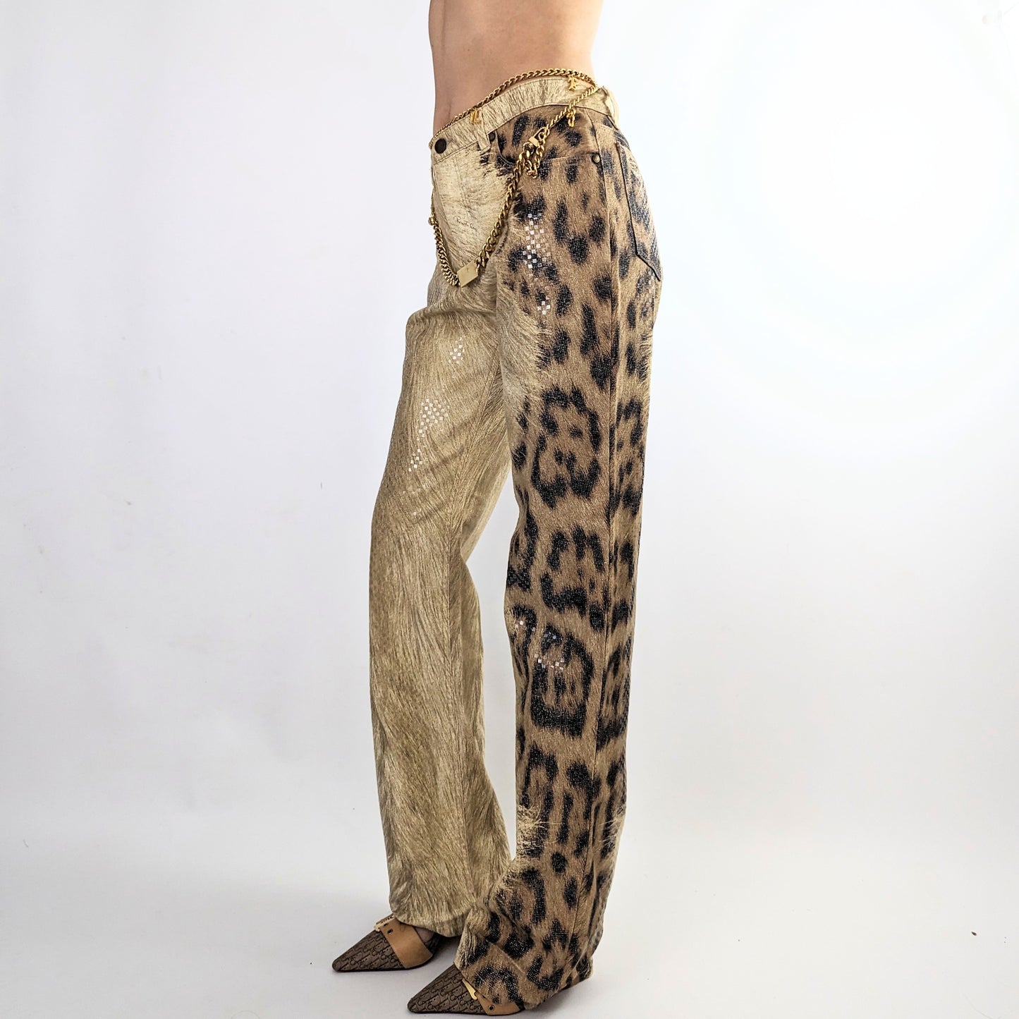 Pantalon jeans scintillant Roberto Cavalli léopard - S