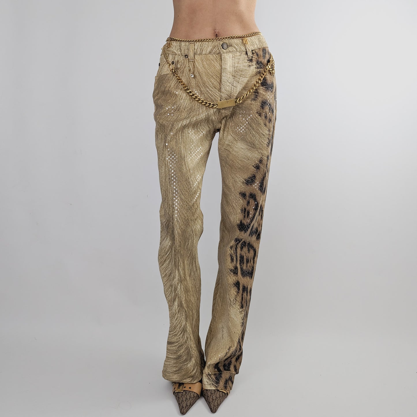 Pantalon jeans scintillant Roberto Cavalli léopard - S