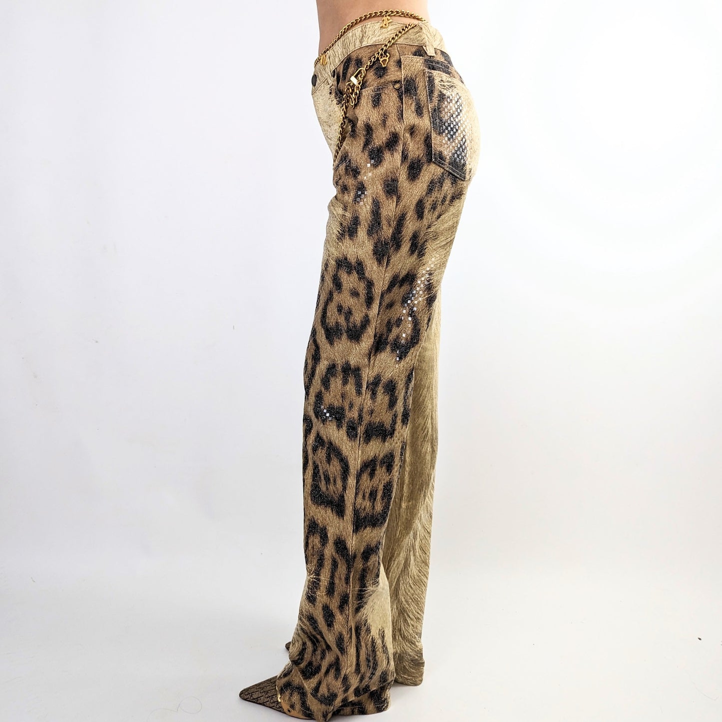 Pantalon jeans scintillant Roberto Cavalli léopard - S