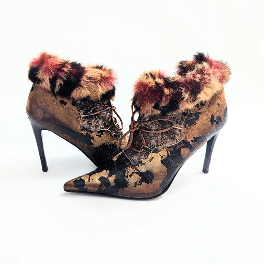 Bottines El Dantes en cuir craquelé et fourrure - EU39|UK6|US8