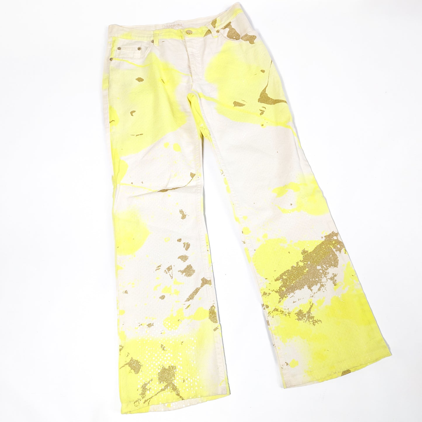 Jeans paillettes jaune Roberto Cavalli - M