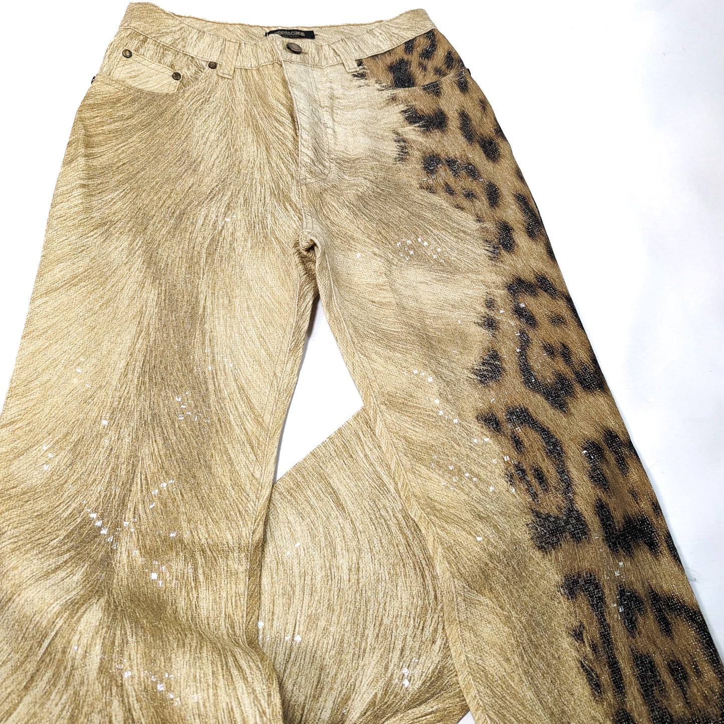 Pantalon jeans scintillant Roberto Cavalli léopard - S