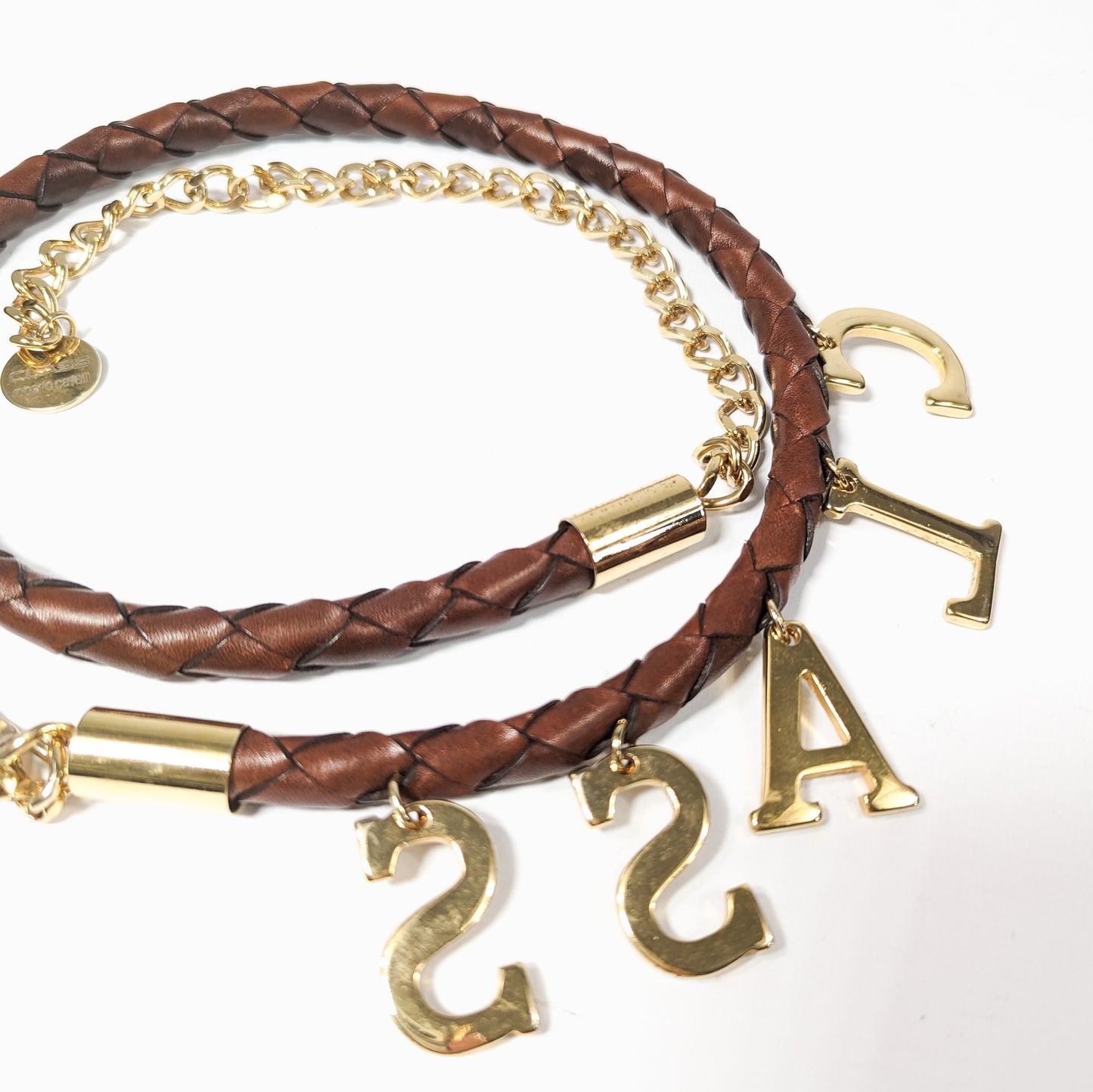 Ceinture Roberto Cavalli en cuir marron et chaine dorée