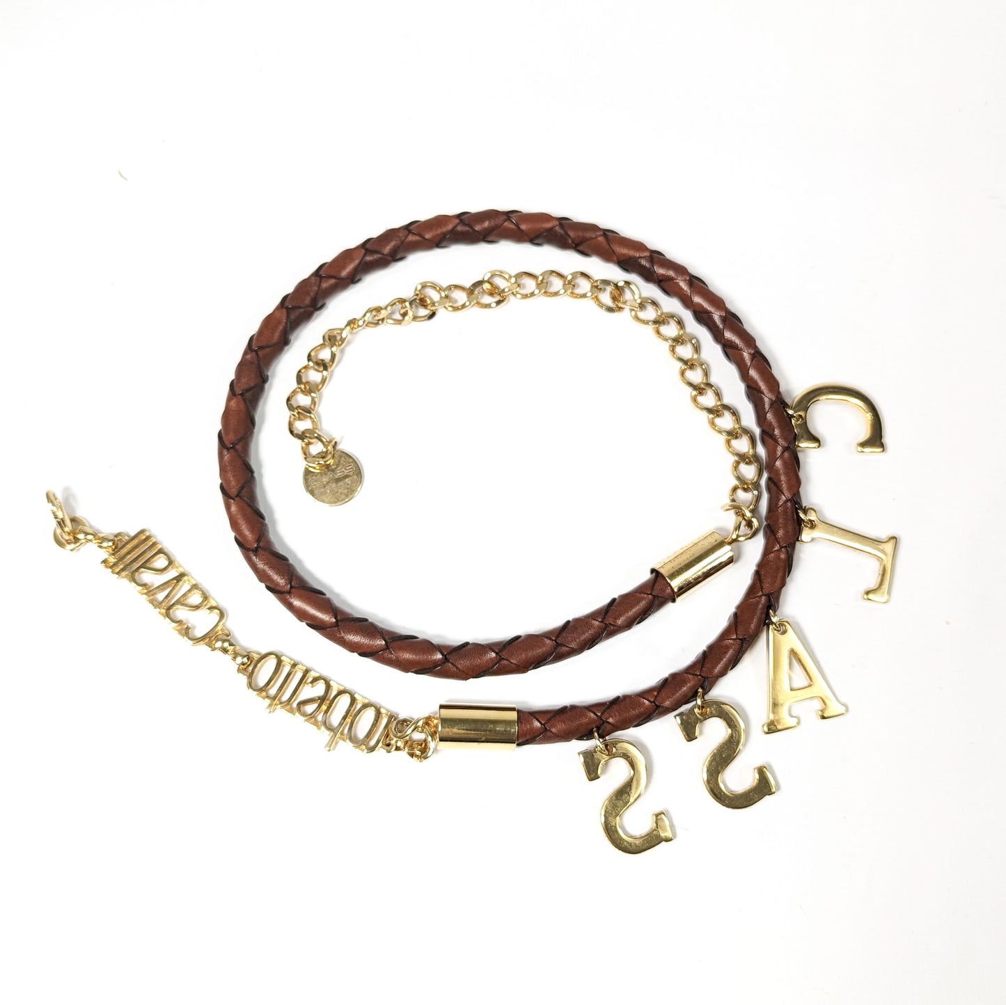 Ceinture Roberto Cavalli en cuir marron et chaine dorée