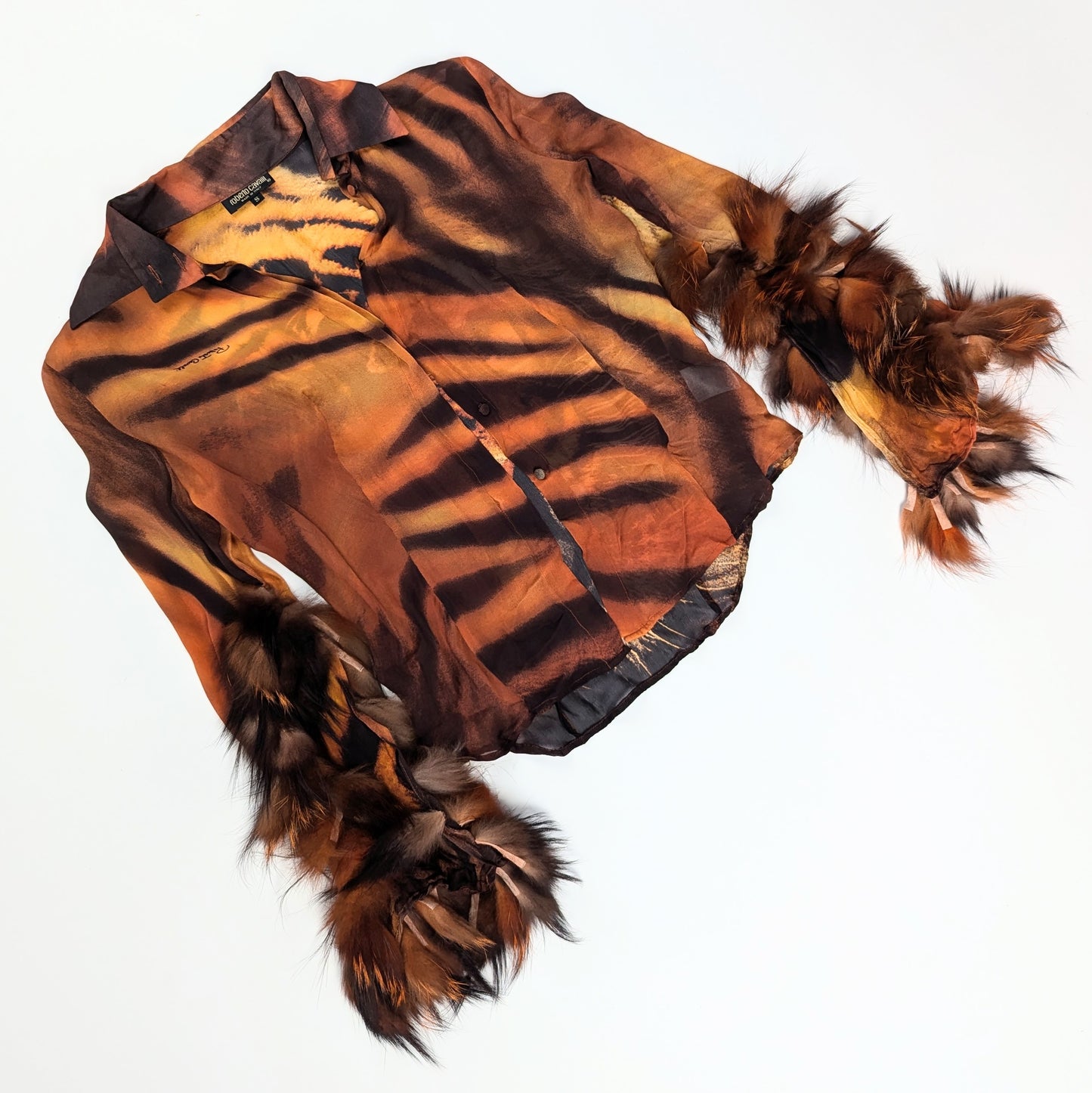 Chemise en soie et fourrure Roberto Cavalli - F/W 2000