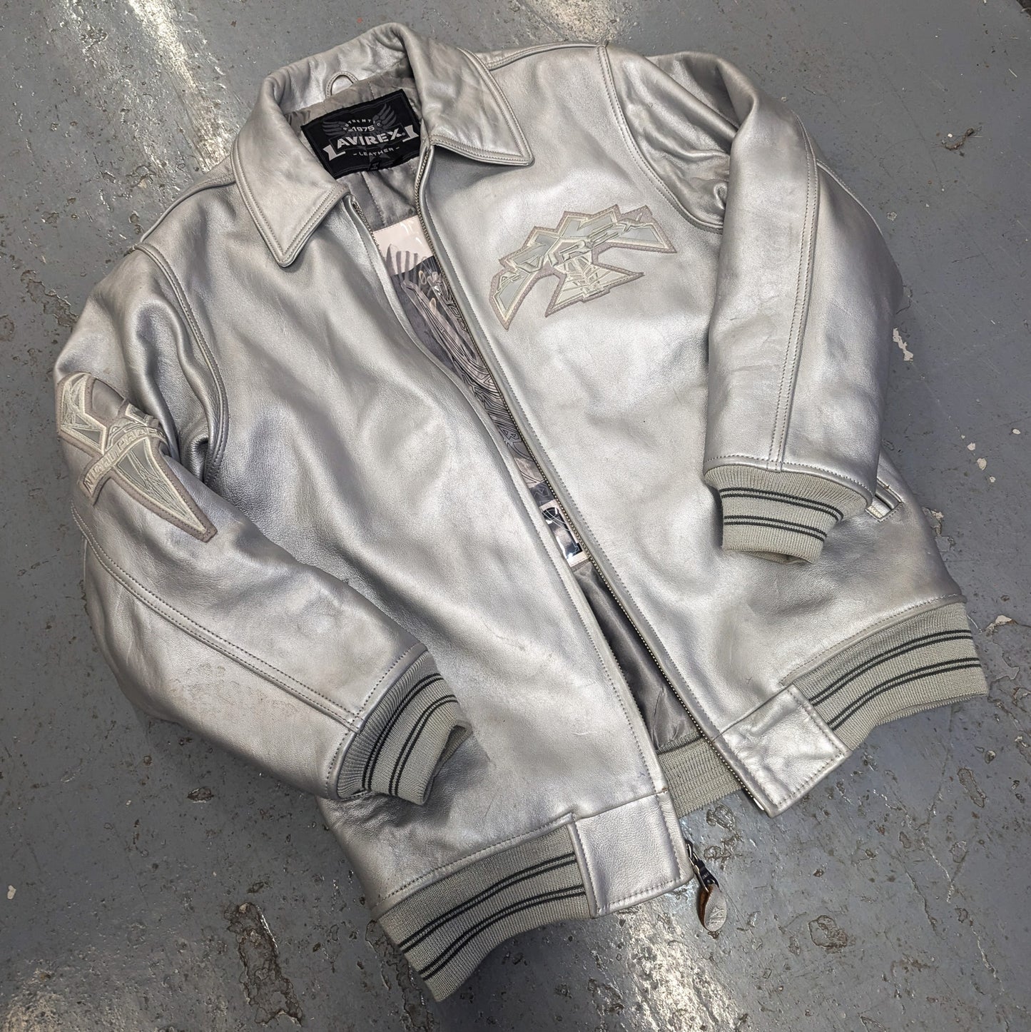 Veste en cuir argent Avirex
