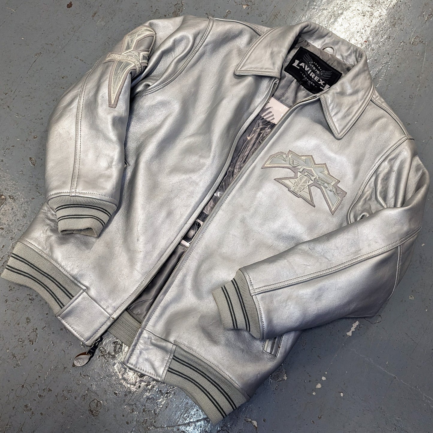 Veste en cuir argent Avirex