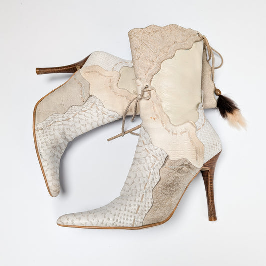 Bottines beige en patchwork daim et cuir beige - EU38|5UK|7US