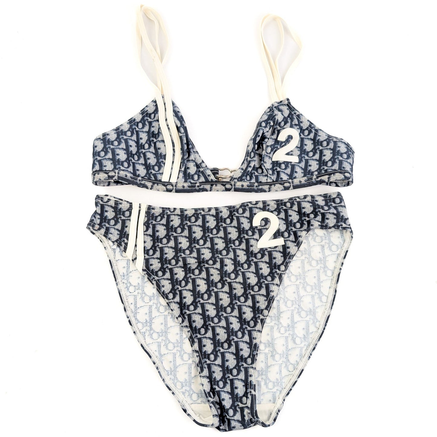 Ensemble 3 pièces paréo et Maillot de bain Dior monogramme bleu trotter - S/S2002