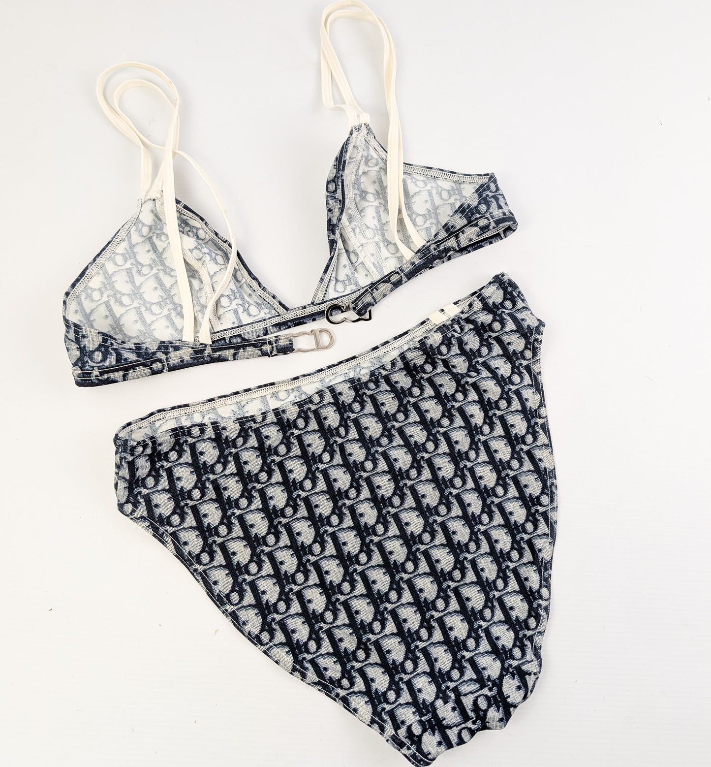Ensemble 3 pièces paréo et Maillot de bain Dior monogramme bleu trotter - S/S2002