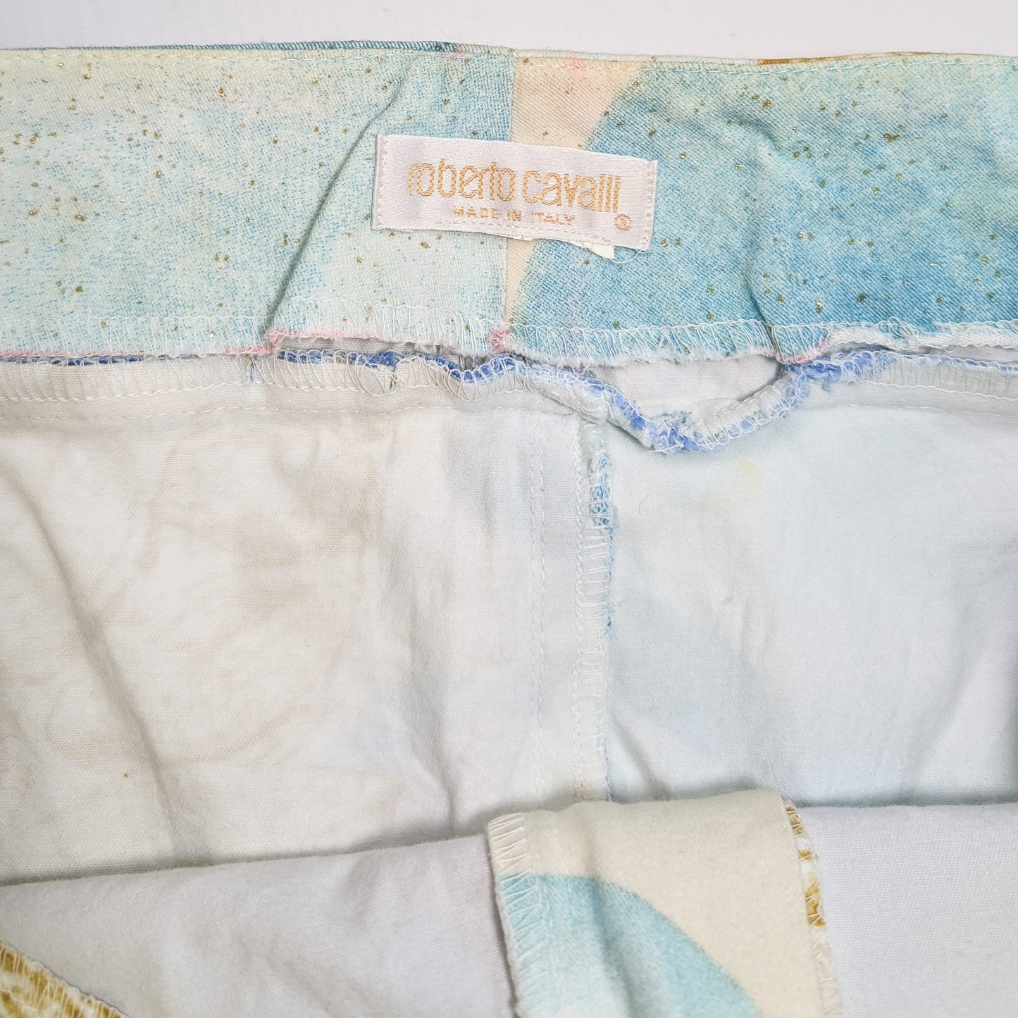 Roberto Cavalli blue skirt with Elizabeth Taylor face - S/S 2001