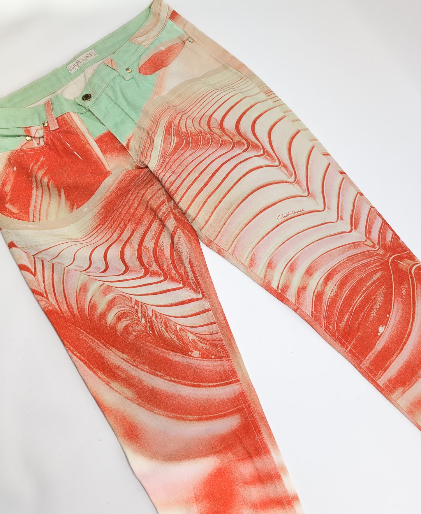 Pantacourt imprimé abstrait orange Roberto Cavalli - M/L