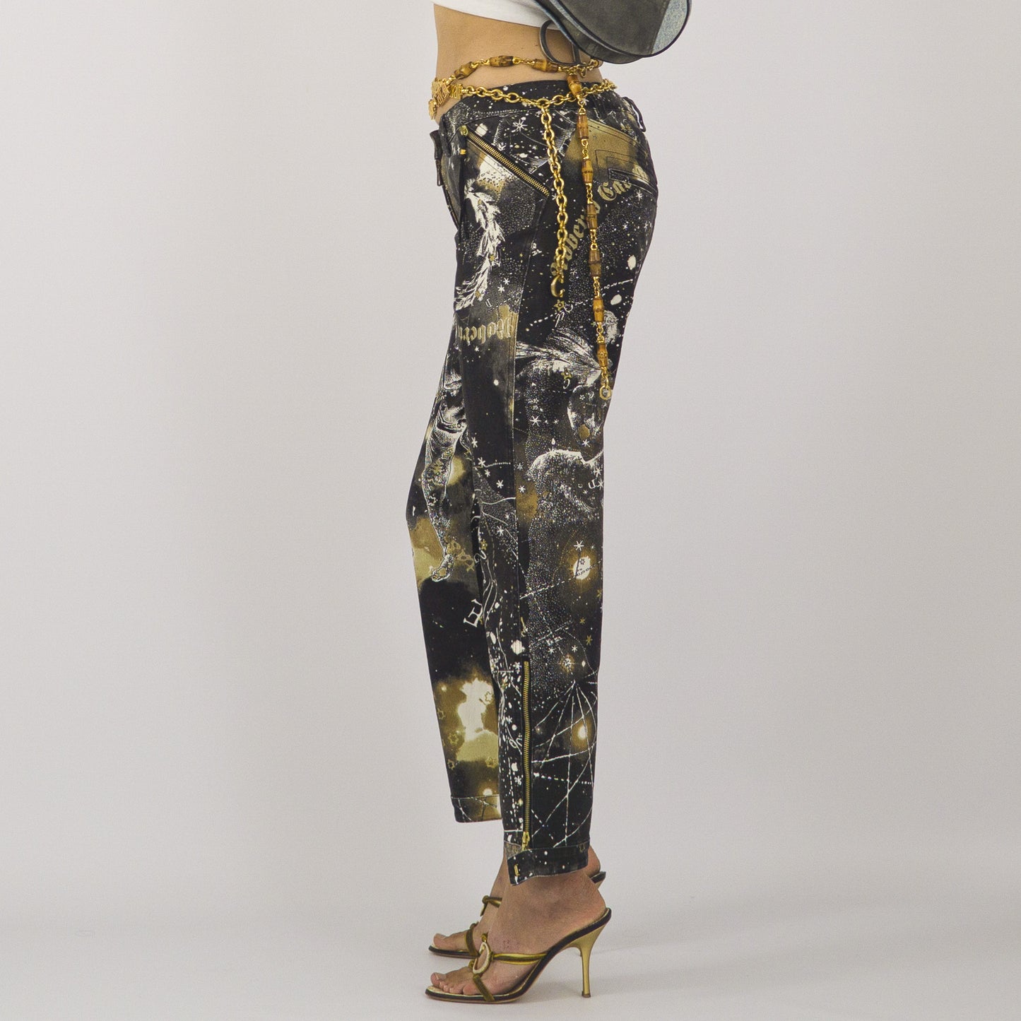 Pantalon en jean extensible imprimé Constellation du zodiaque Roberto Cavalli - AW2003