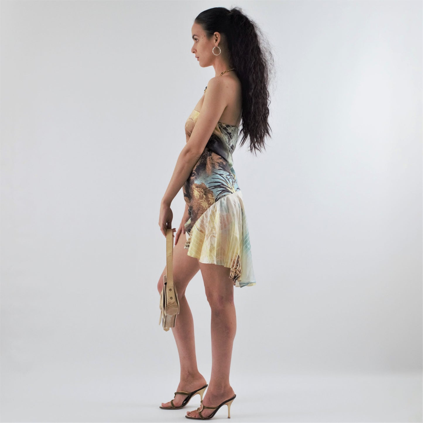 Jupe Roberto Cavalli en soie ornée d'un imprimé tête de lion - S/S 2002 - S/M