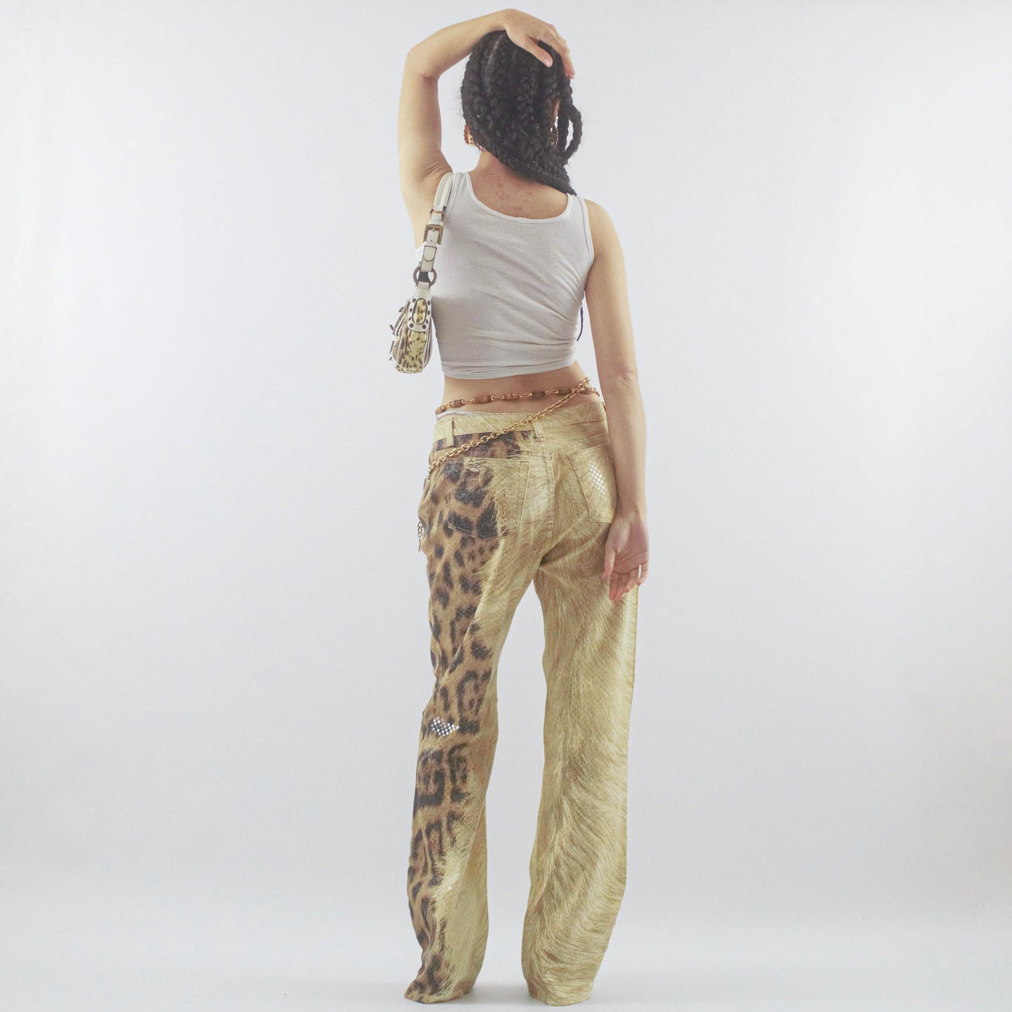 Pantalon jeans scintillant Roberto Cavalli léopard - L