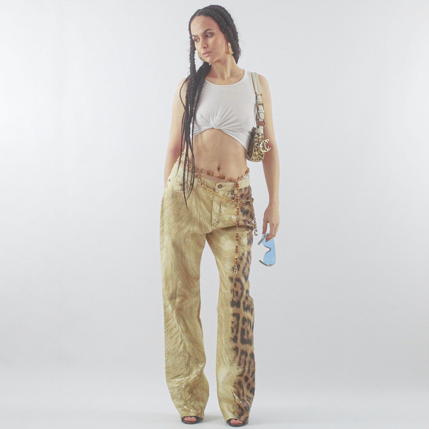 Pantalon jeans scintillant Roberto Cavalli léopard - L