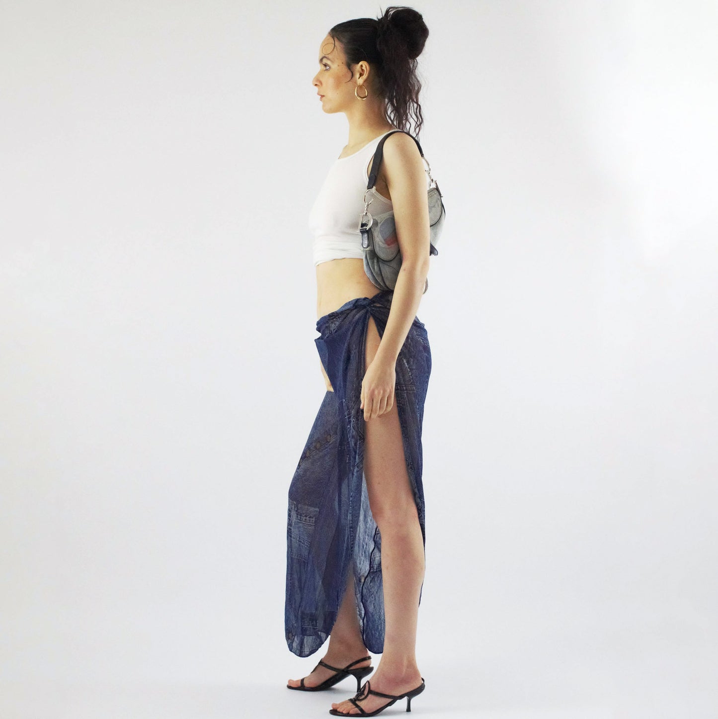 Paréo jupe Dior par Galliano à imprimé trompe l'œil denim jeans - S/S2000