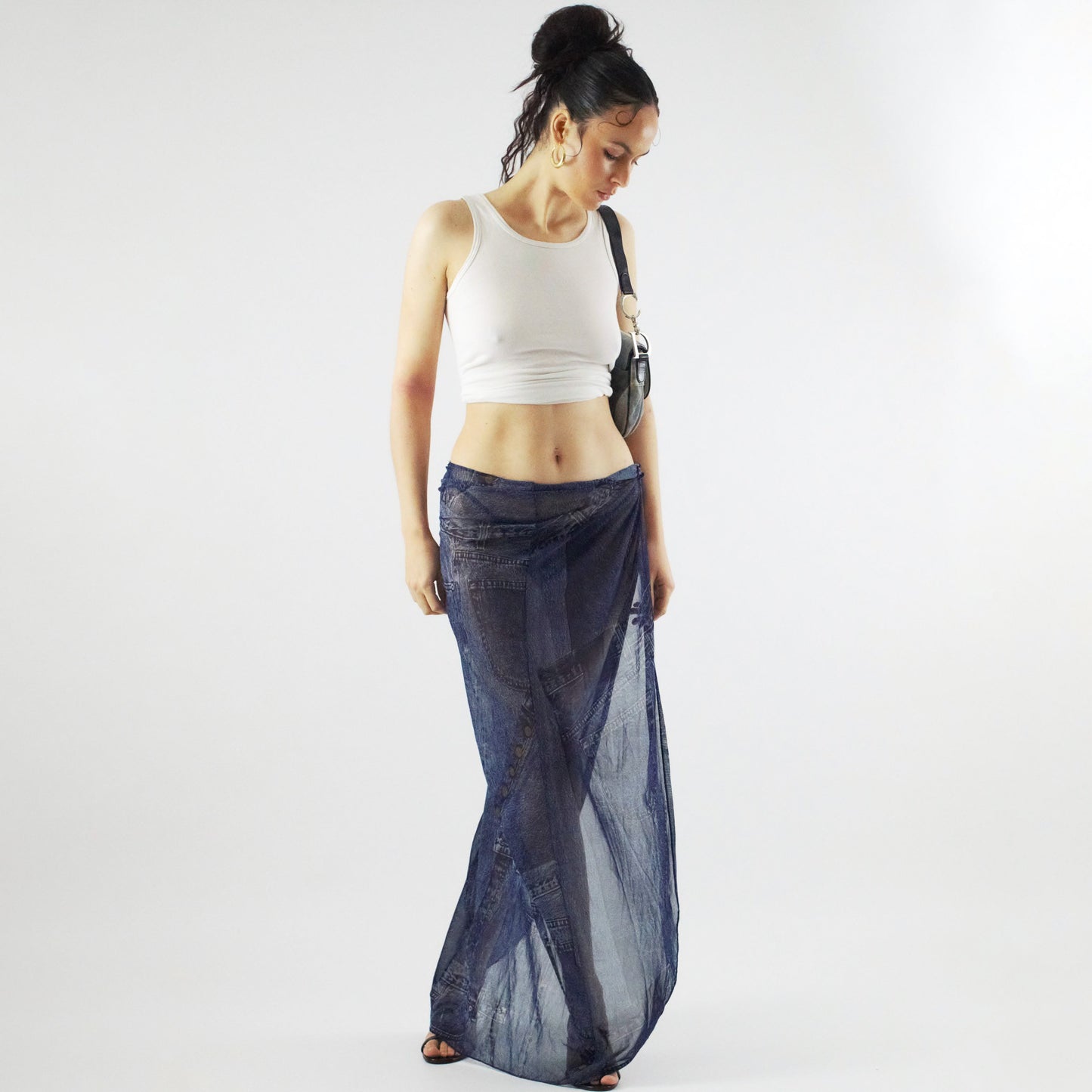Paréo jupe Dior par Galliano à imprimé trompe l'œil denim jeans - S/S2000