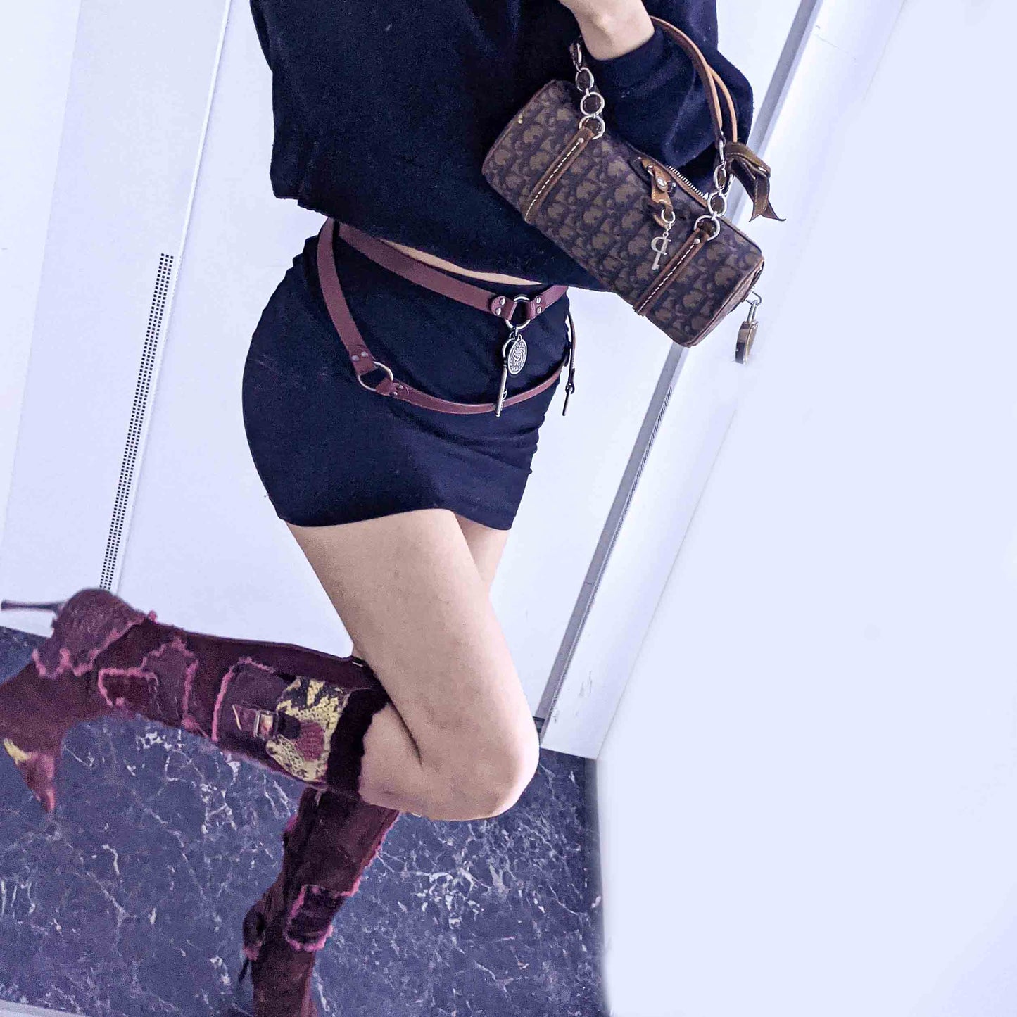 Dior 1947 burgundy leather belt