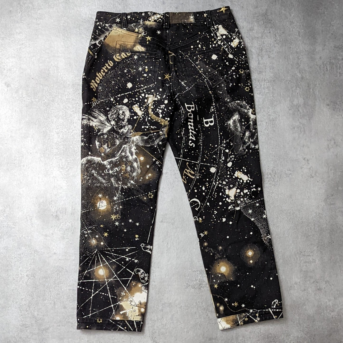 Pantalon en jean extensible imprimé Constellation du zodiaque Roberto Cavalli - AW2003