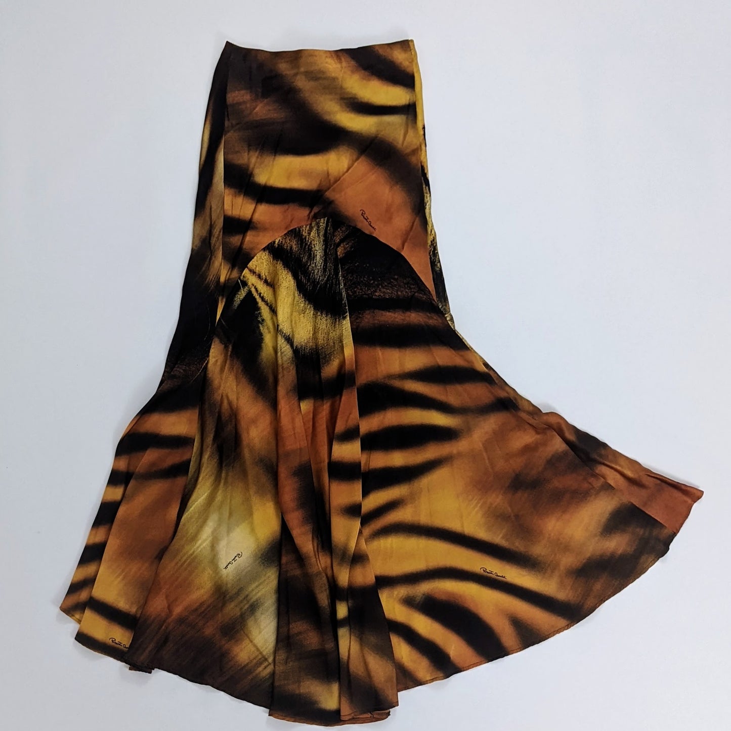 Jupe Roberto Cavalli en soie ornée d'un imprimé tête de tigre - A/W 2000 - S