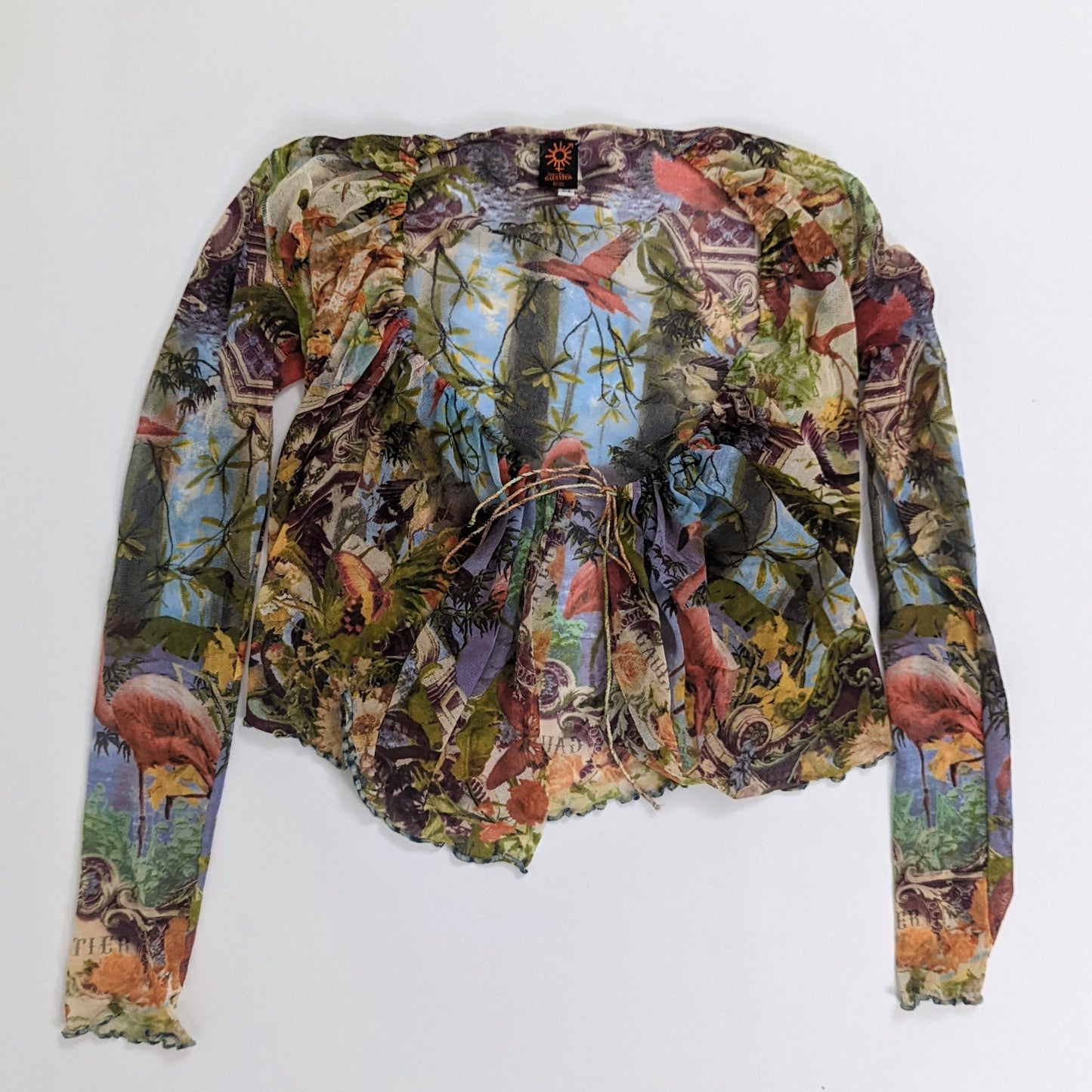 Ensemble Jean-Paul Gaultier en maille à imprimée tropicale flamingo S/S1999