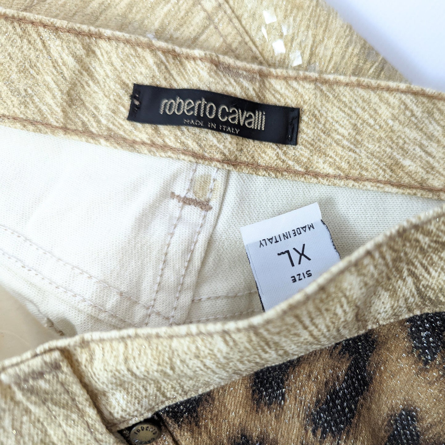 Pantalon jeans scintillant Roberto Cavalli léopard - L