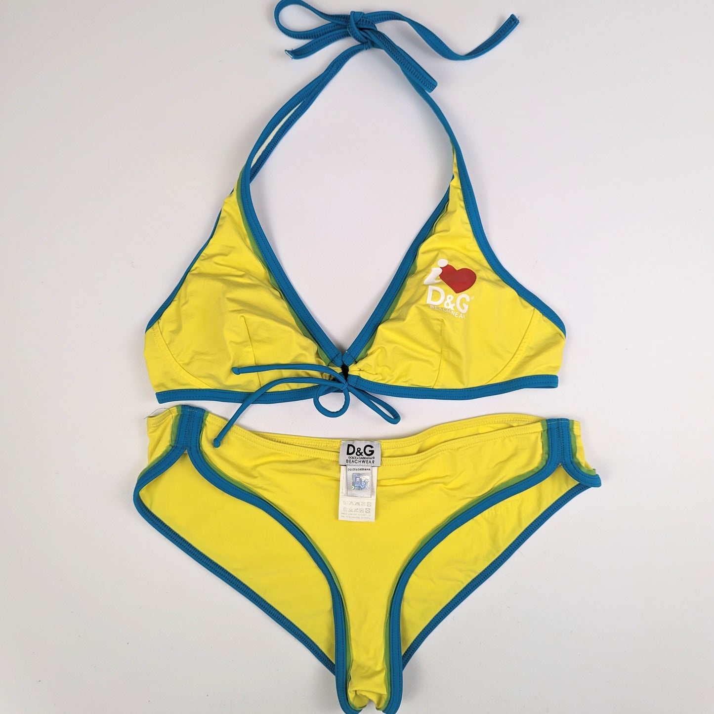 Maillot de bain 2 pièces Dolce & Gabbana jaune avec logo S/M